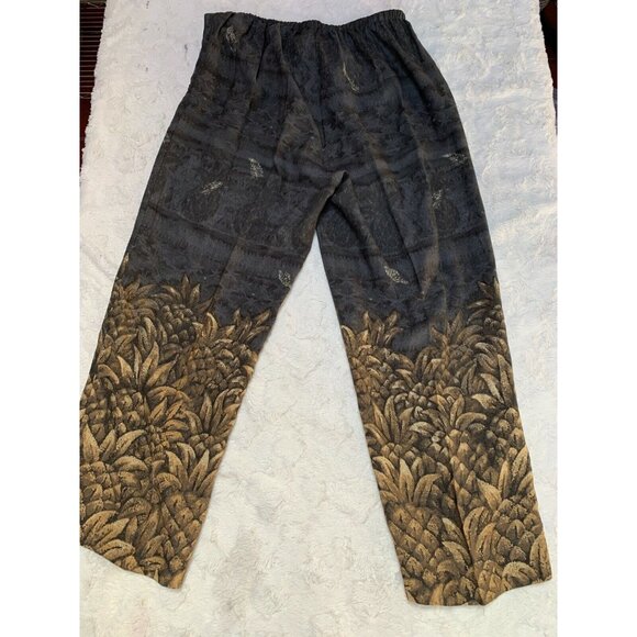 Line Two Womens Drawstring Waist Pants Small Stretch Pineapple Print Black Gold - Picture 2 of 6